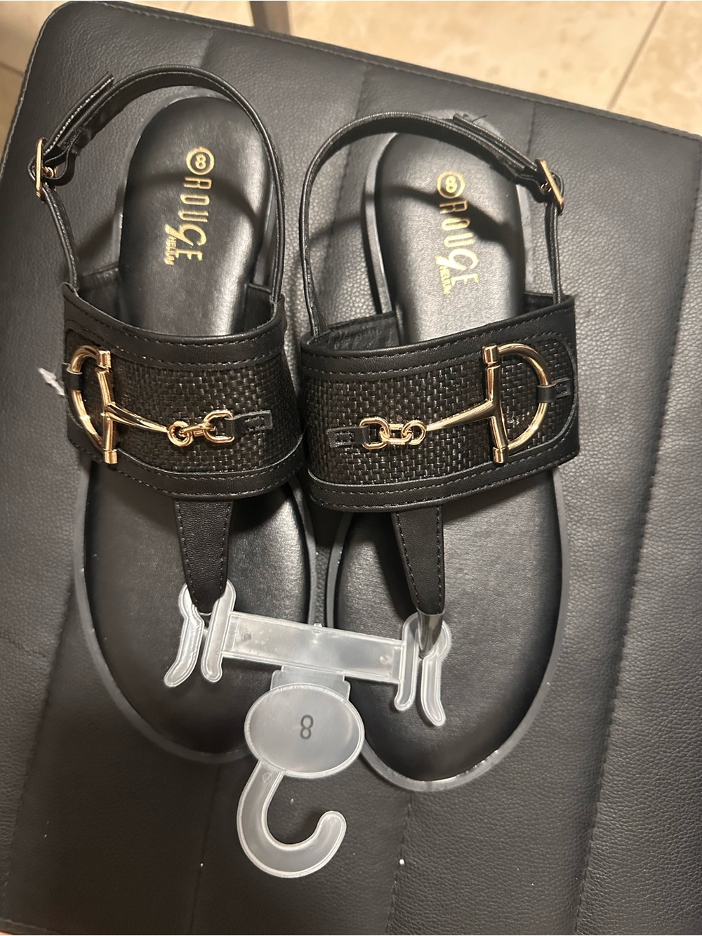 Rouge Helium Black Sandals with Gold Hardware